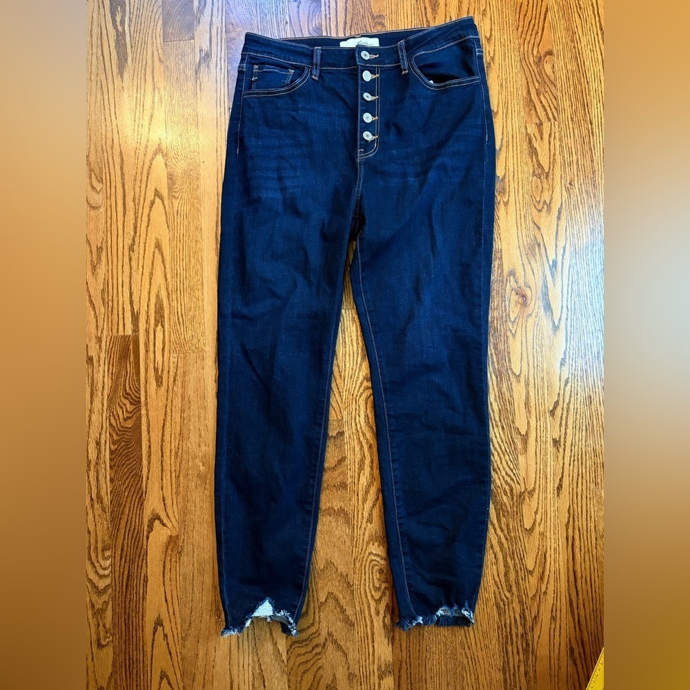 KanCan High-Rise Button-Fly Ankle Skinny Jeans – Dark Blue Denim (Size 13/30)